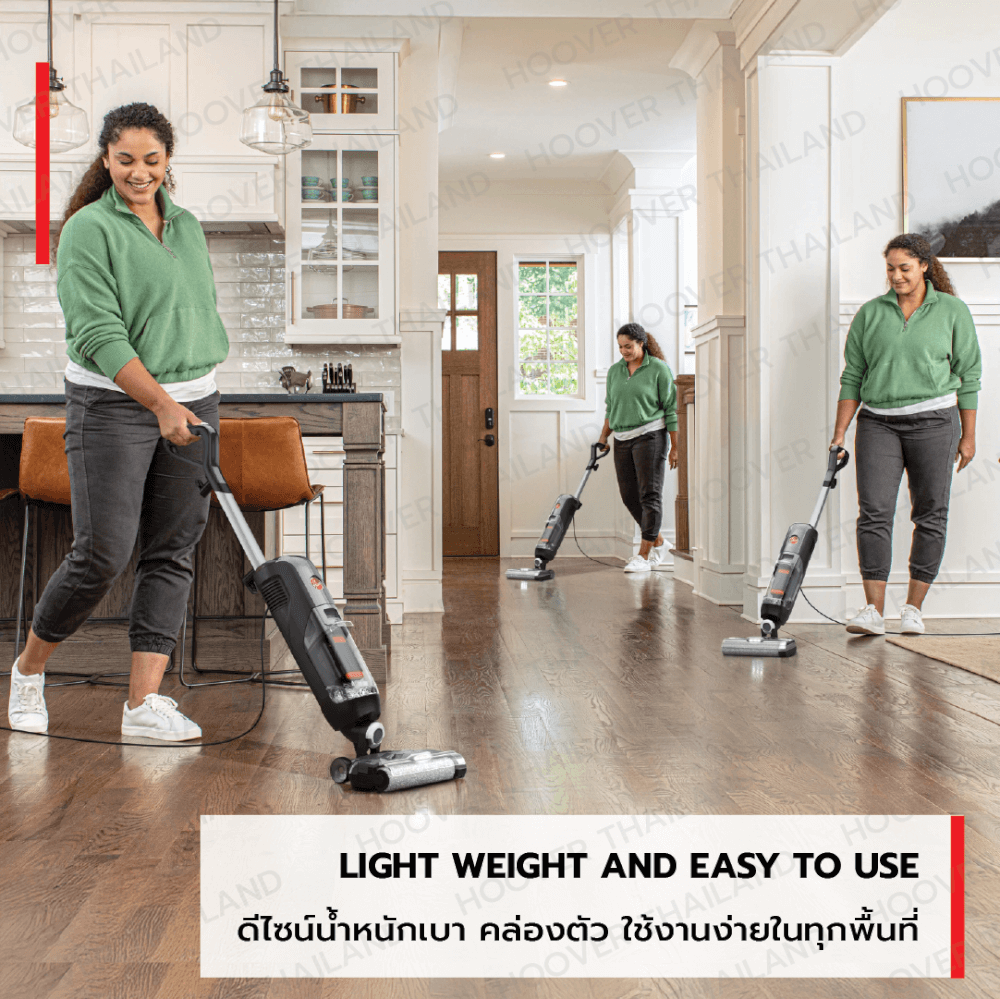 เครื่องดูดฝุ่น ถูพื้น ด้ามจับ HOOVER STREAMLINE ทำความสะอาดชิดขอบผนัง และระบบทำความสะอาดด้วยตัวเอง (สายไฟยาว 7.6 เมตร)  สีเทาดำ